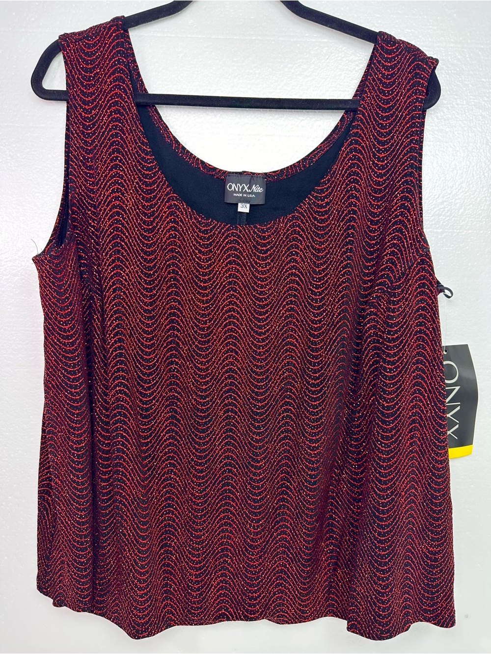 New Years Eve red and black sparkle waves flowy a-line crop tank 3XL NWT